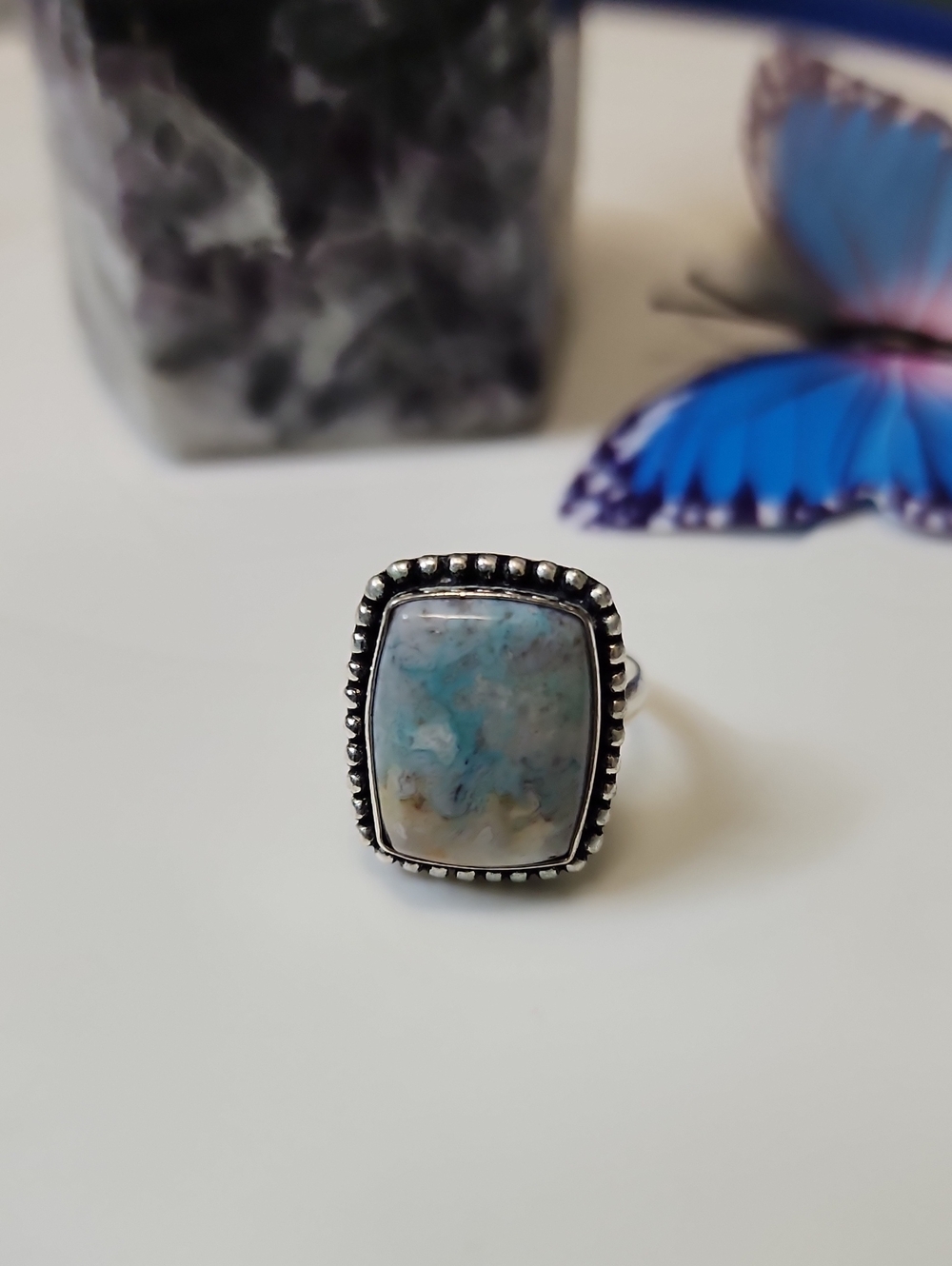 Blue/Gray Agate Ring